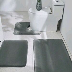 Gray 3 piece bath mat set